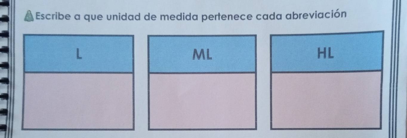 Escribe a que unidad de medida pertenece cada abreviación