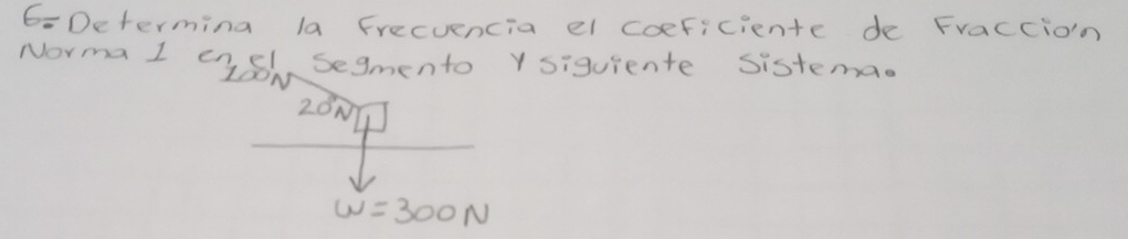 6=Determina la Frecuencia el coeficiente de Fraccion 
Norma I enel segmento Ysiquiente Sistema.
L00N
20N
omega =300N