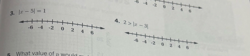 -6
3. |x-5|=1
4. 2>|x-3|
What value of n would