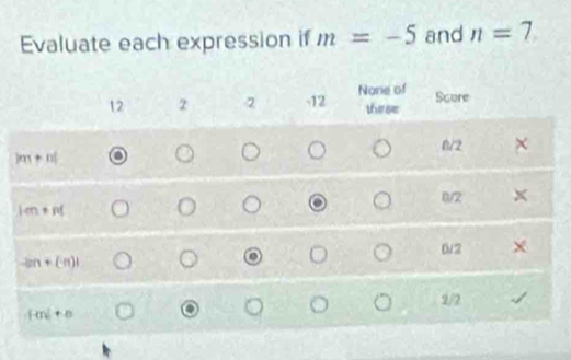 Evaluate each expression if m=-5 and n=7