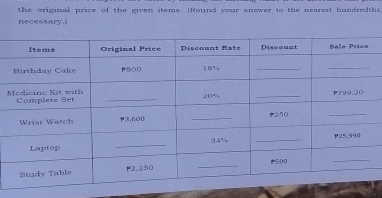 the original price of the given items. (Round your answer to the nearest hundredths. 
necessary.