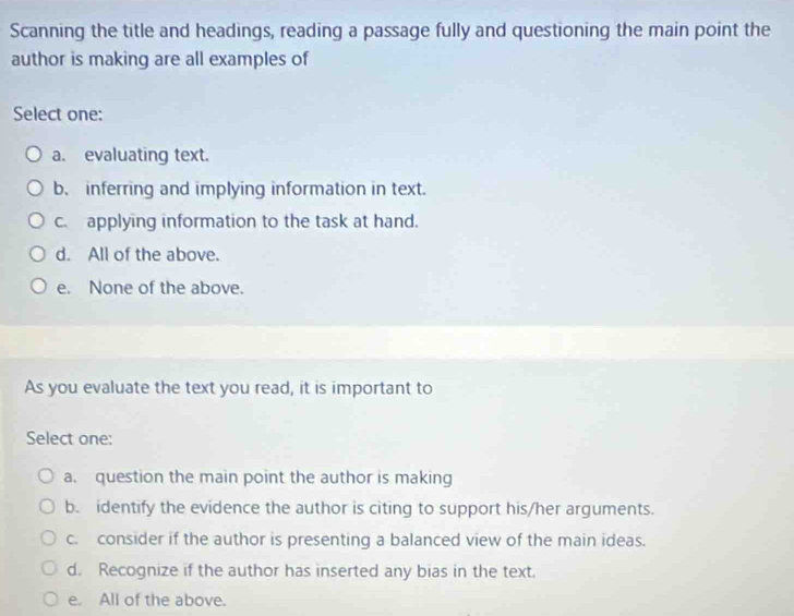 Solved: Scanning the title and headings, reading a passage fully and ...