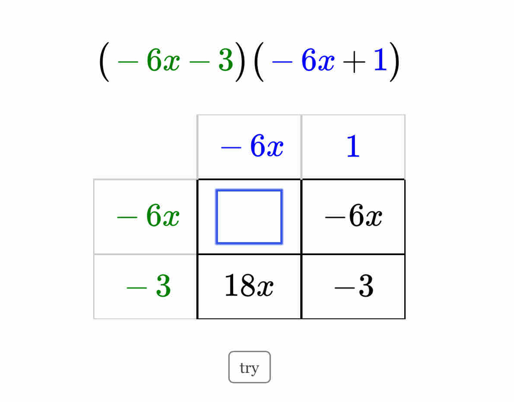 (-6x-3)(-6x+1)
try