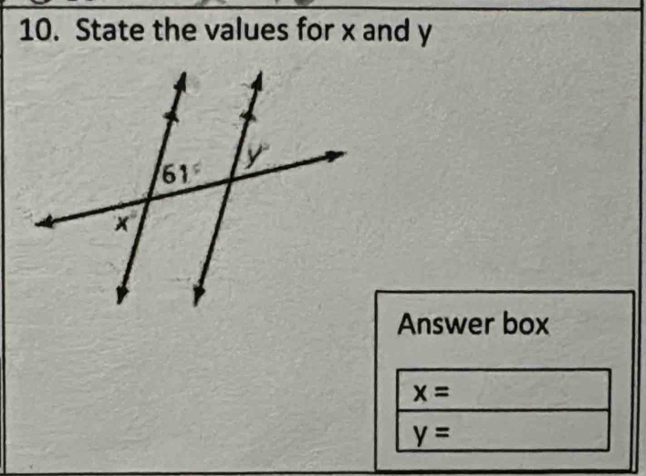 State the values for x and y
Answer box
x=
y=