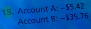 Account A: -$5.42
Account B: −$35.76