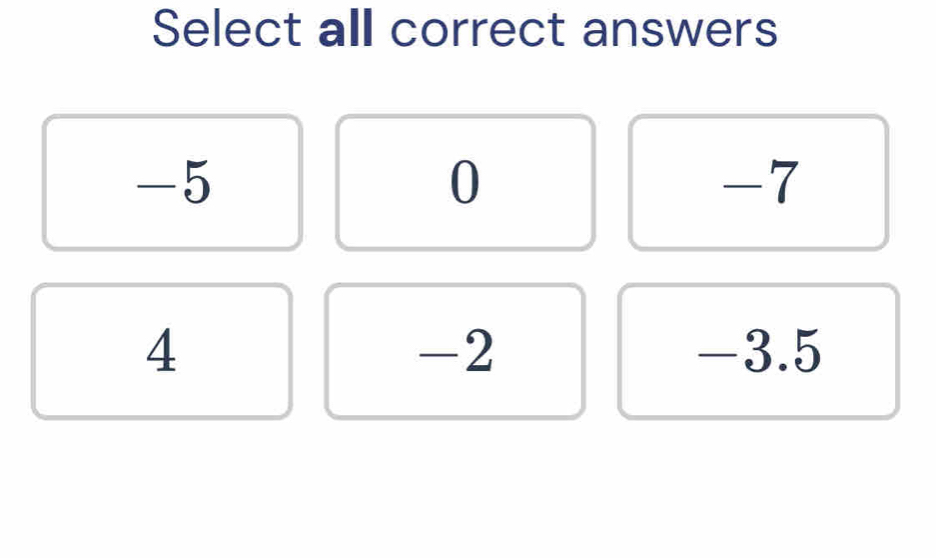 Select all correct answers
-5
0
-7
4 -3.5
-2