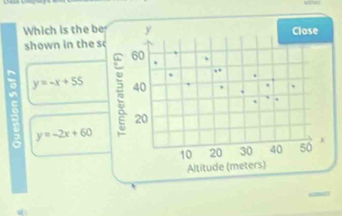 Which is the b
shown in the s
5 y=-x+55
y=-2x+60