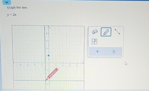 Graph the line.
y=2x
× 6