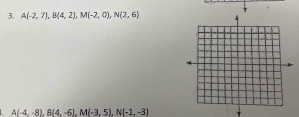 A(-2,7), B(4,2), M(-2,0), N(2,6)
A(-4,-8), B(4,-6), M(-3,5), N(-1,-3)