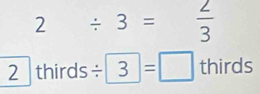 2/ 3= 2/3 
2thirds/ 3=□ thirds