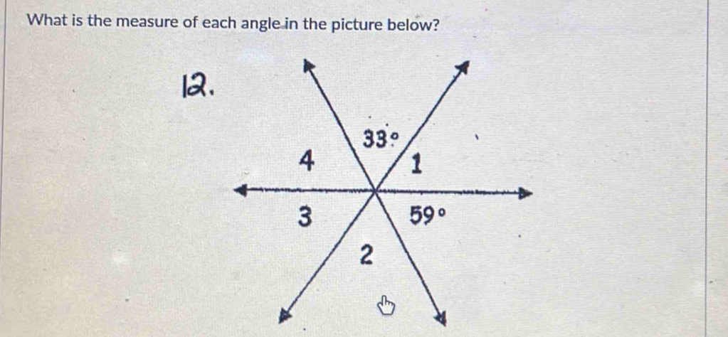 What is the measure of each angle in the picture below?