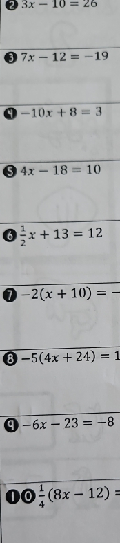 2 3x-10=26
3 
a 
5 
6 
7 
8 
q 
to