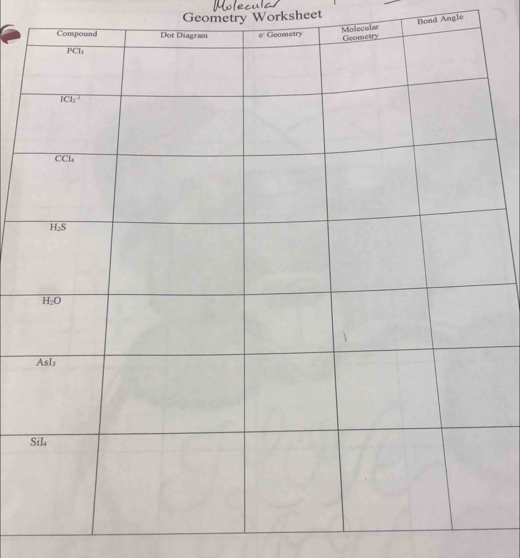 Geometry Worksheet
cular Bond Angle