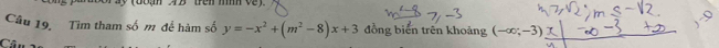 ay (đổạm AB trên mmh về) 
Câu 19. Tim tham số m để hàm số y=-x^2+(m^2-8)x+3 đồng biển trên khoảng (-∈fty ;-3)
Câ