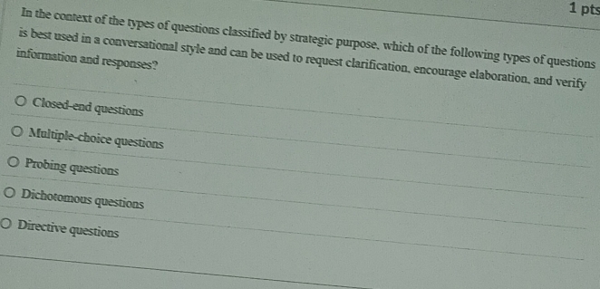 Solved: In the context of the types of questions classified by ...