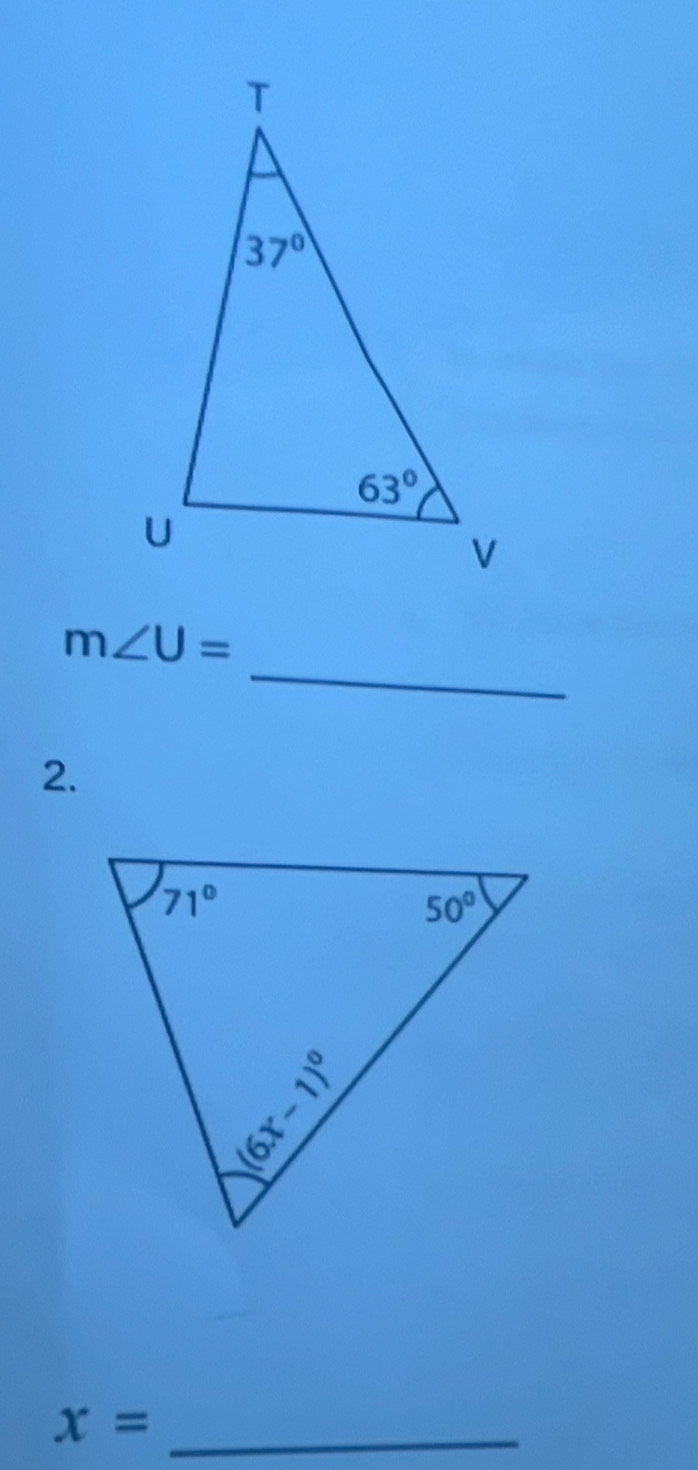 m∠ U=
2.
x= _