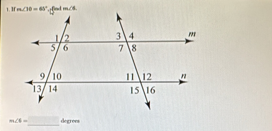 m∠ 6=_  _ degrees