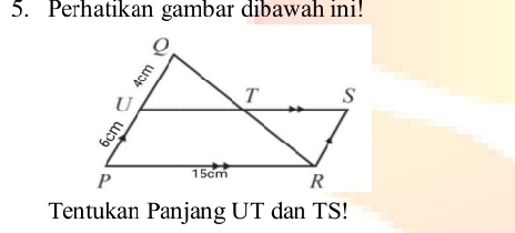 Perhatikan gambar dibawah ini! 
Tentukan Panjang UT dan TS!