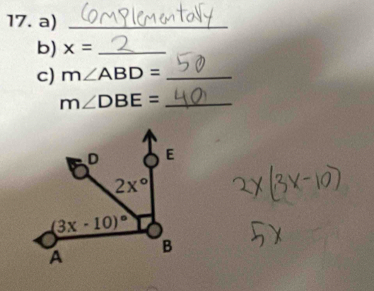 x= _
c) m∠ ABD= _
_ m∠ DBE=