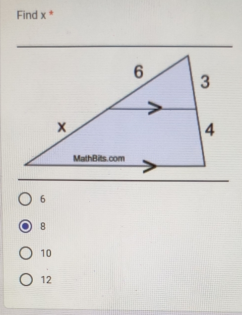 Find x *
6
8
10
12