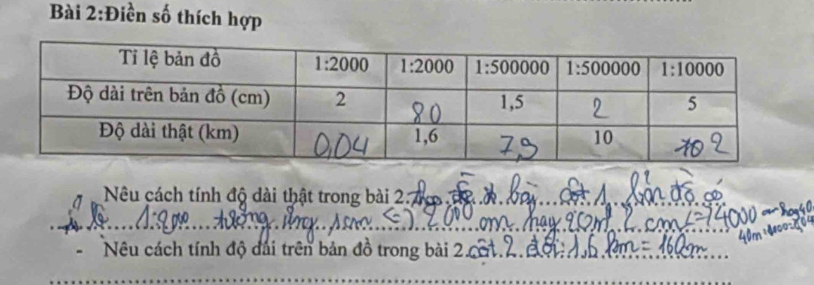 Điền số thích hợp
Nêu cách tính độ dài thật trong bài 2. 7c _
_
_
Nu cách tính độ đài trên bản đồ trong bài 2  c 
_