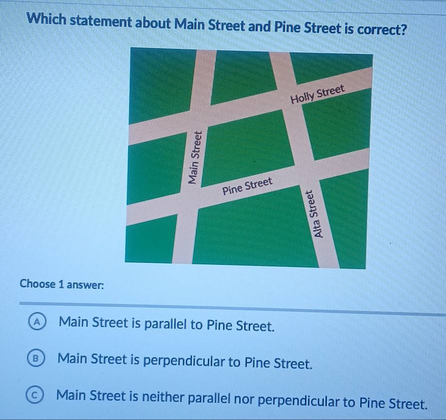 Solved: Which statement about Main Street and Pine Street is correct ...