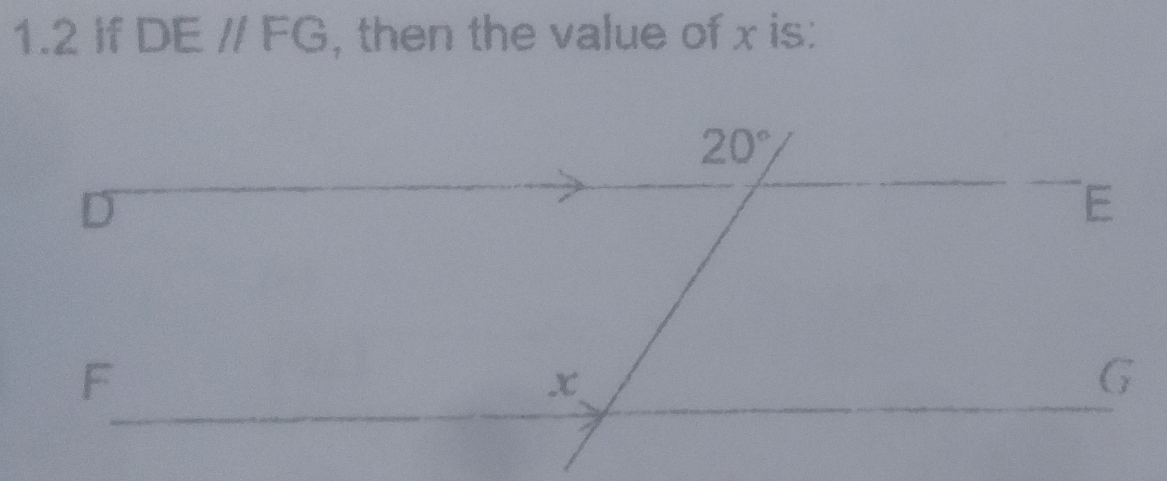 1.2 If DE / /F( = , then the value of x is: