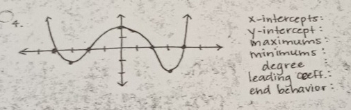 x-intercepts: 
y-intercept: 
maximums 
minimums: 
degree 
leading ceeff. 
end behavior: