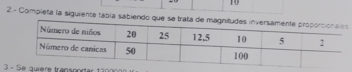 10 
2.- Completa la siguiente tabla sabiendo: 
3.ortar 1 2 0 0