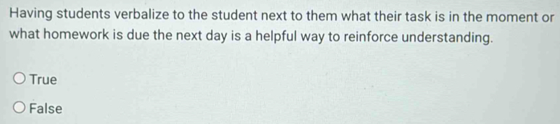 Solved: Having students verbalize to the student next to them what ...