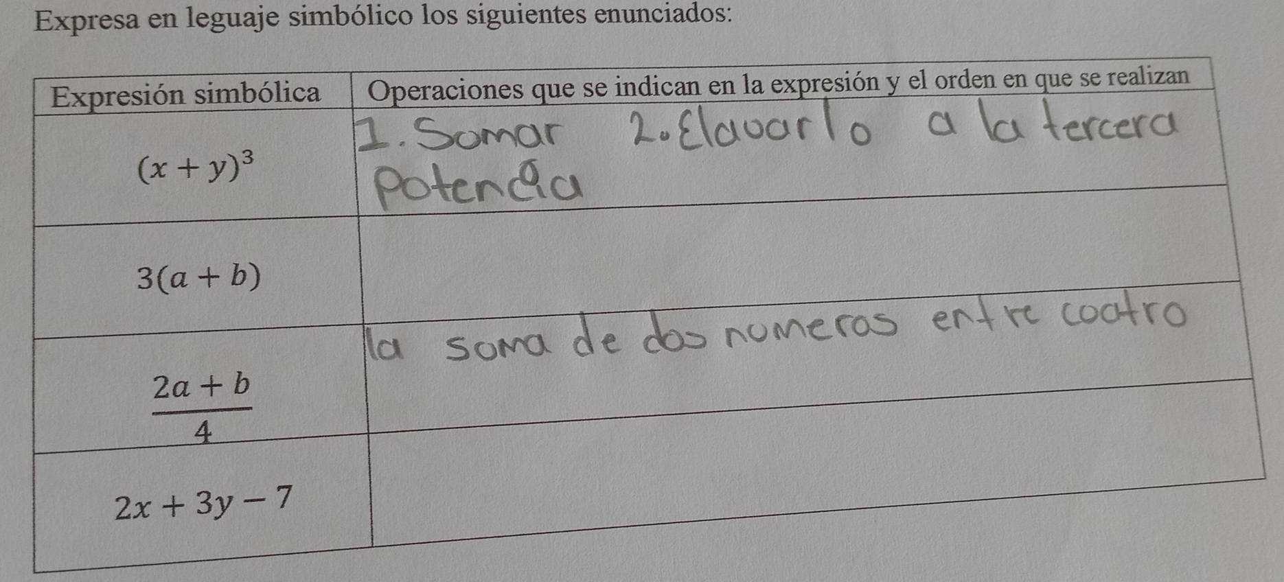 Expresa en leguaje simbólico los siguientes enunciados: