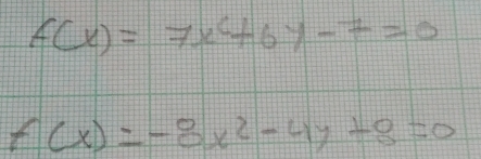 f(x)=7x^6+6y-7=0
f(x)=-8x^2-4y+8=0