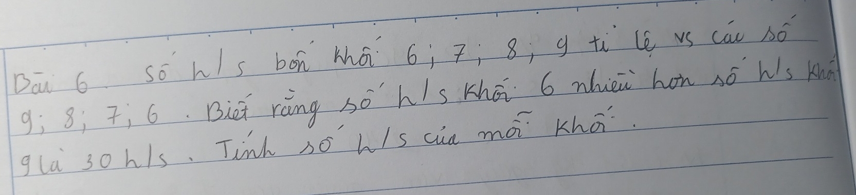 Dā 6 so hs bon ká 6; z; 8 g tì ce vs cáu só 
g; 8; ¡ 6. Bict ráng sohis khāi 6 zhuèi hon só hís knn 
gla 30h/s. Tinh só his cia mó kha.