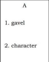 A 
1. gavel 
2. character