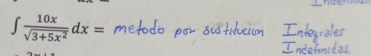 ∈t  10x/sqrt(3+5x^2) dx=