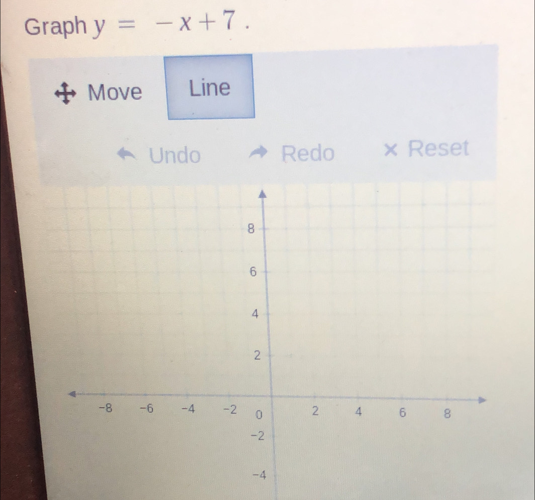 Graph y=-x+7. 
Move Line 
Undo Redo × Reset