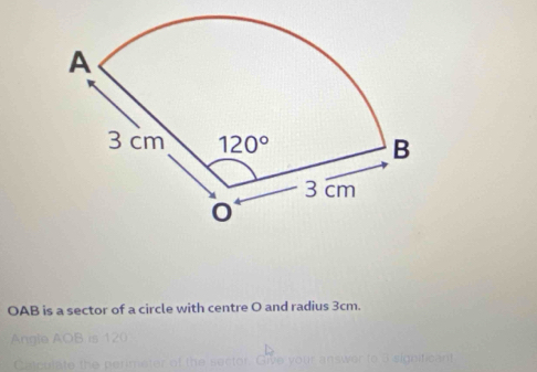 OAB is a sector of a circle with centre O and radius 3cm.