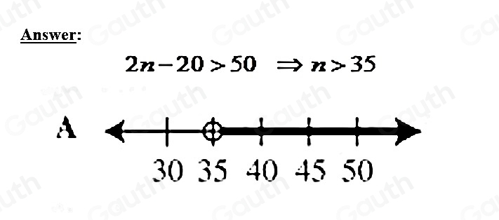 Answer:
2n-20>50 □ n>35