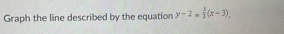 Graph the line described by the equation y-2= 5/3 (x-3).