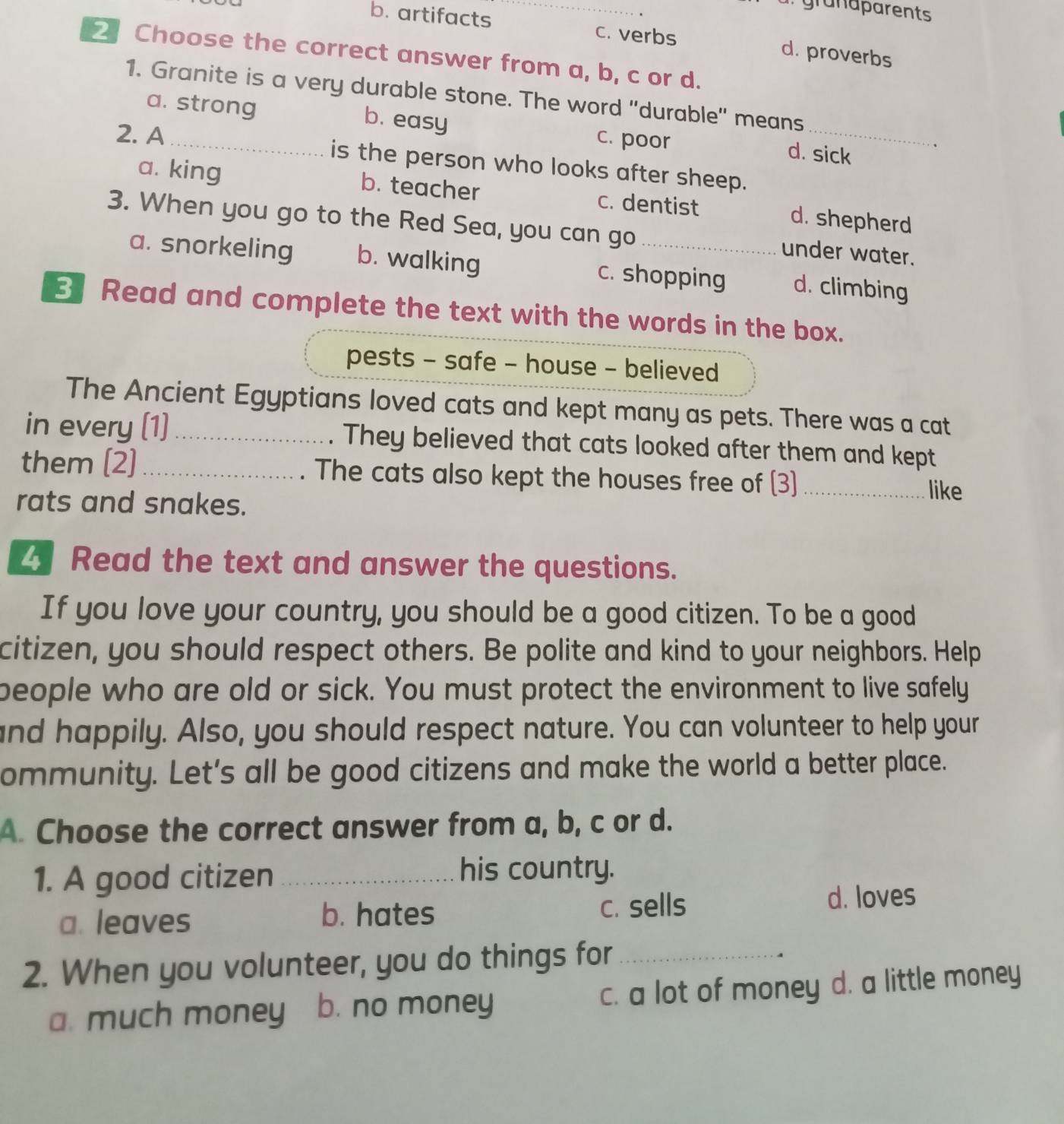 تم الحل:granaparents b. artifacts c. verbs d. proverbs 2 Choose the ...