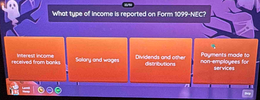 What type of income is reported on Form . 1099-NEC I
Interest income Payments made to
received from banks Salary and wages Dividends and other non-employees for
distributions
services
I
Lentil