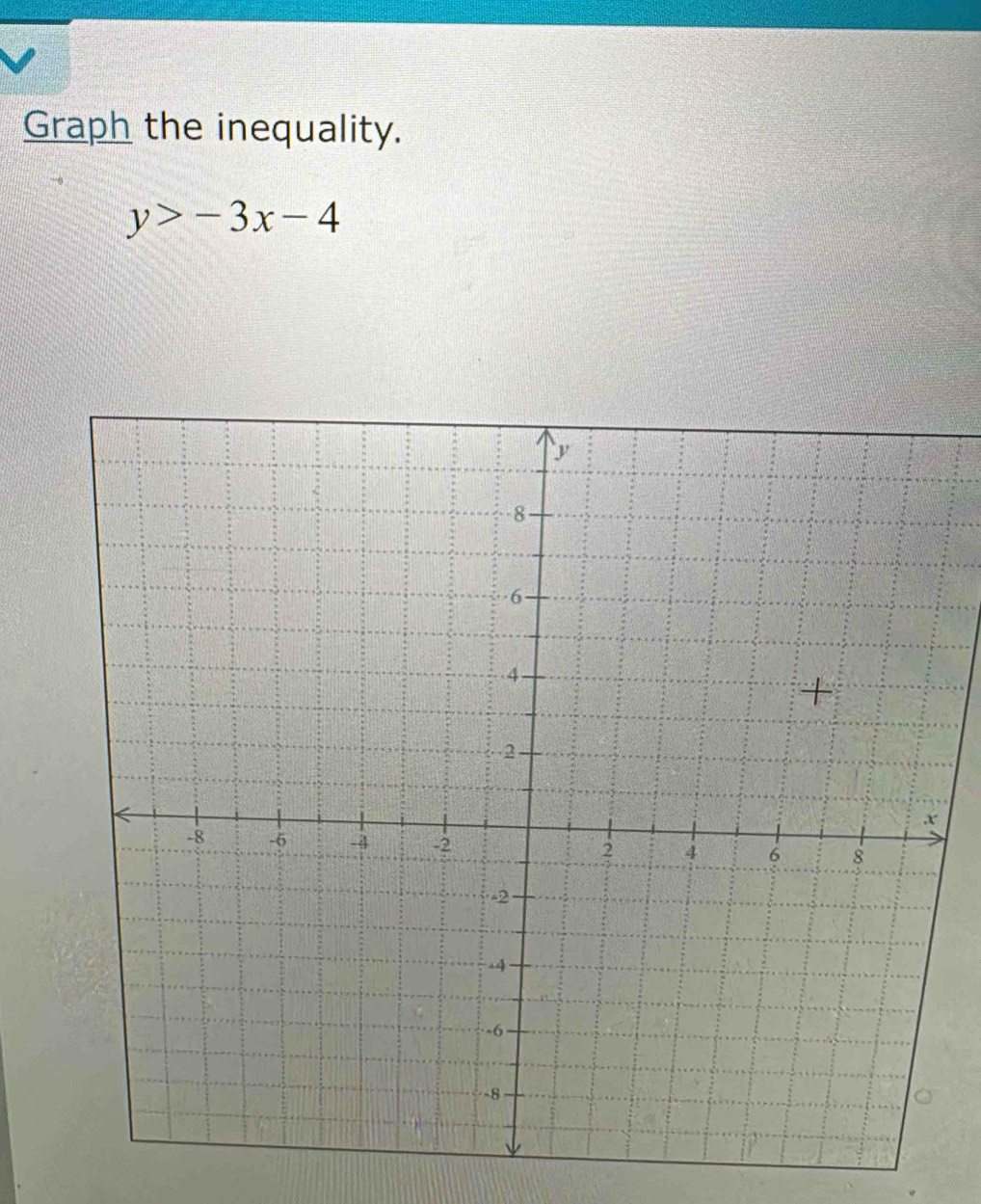 Graph the inequality.
y>-3x-4