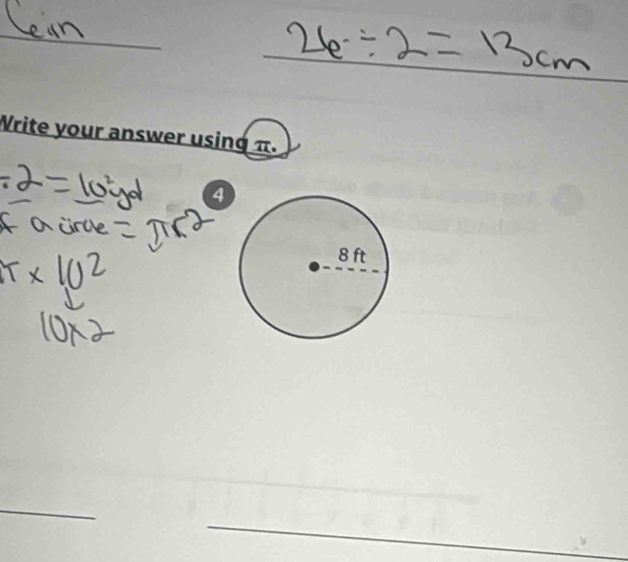 Write your answer using π. 
4 
_ 
_