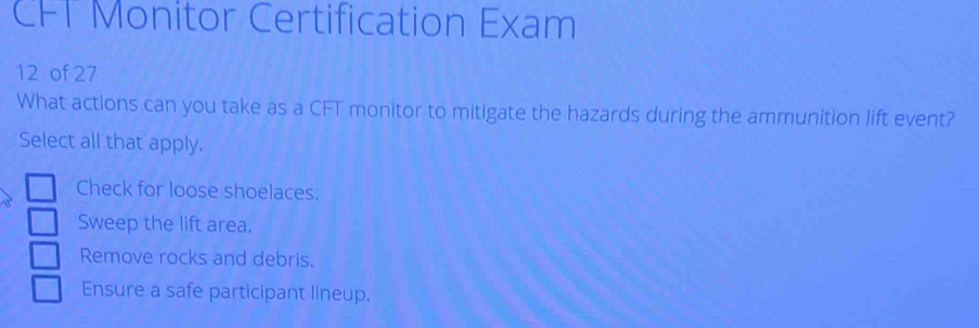 Solved: CFT Monitor Certification Exam 12 of 27 What actions can you Solved: CFT Monitor Certification Exam 12 of 27 What actions can you