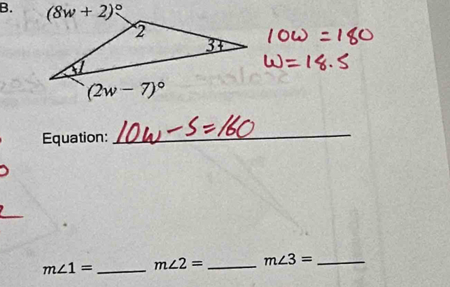 Equation:
_
m∠ 1= _ m∠ 2= _ m∠ 3= _