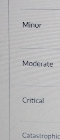 Minor
Moderate
Critical
Catastrophic