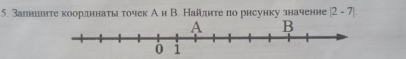 Залишлιите координать точек Аи В. Найдите πо рисунку значение |2-7|.