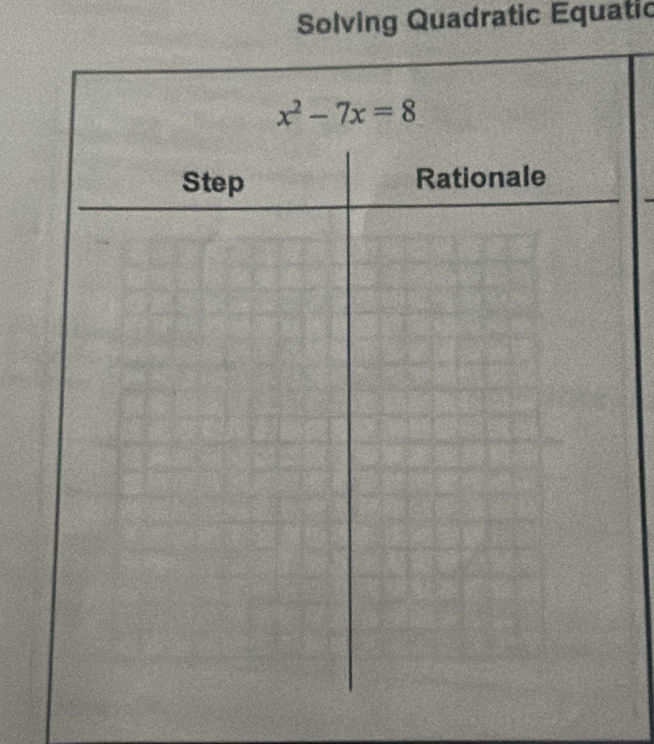 Solving Quadratic Equatic
x^2-7x=8