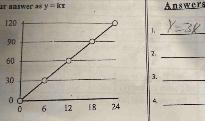 ur answer as y=kx Answers 
1._ 
2. 
_ 
3._ 
4._