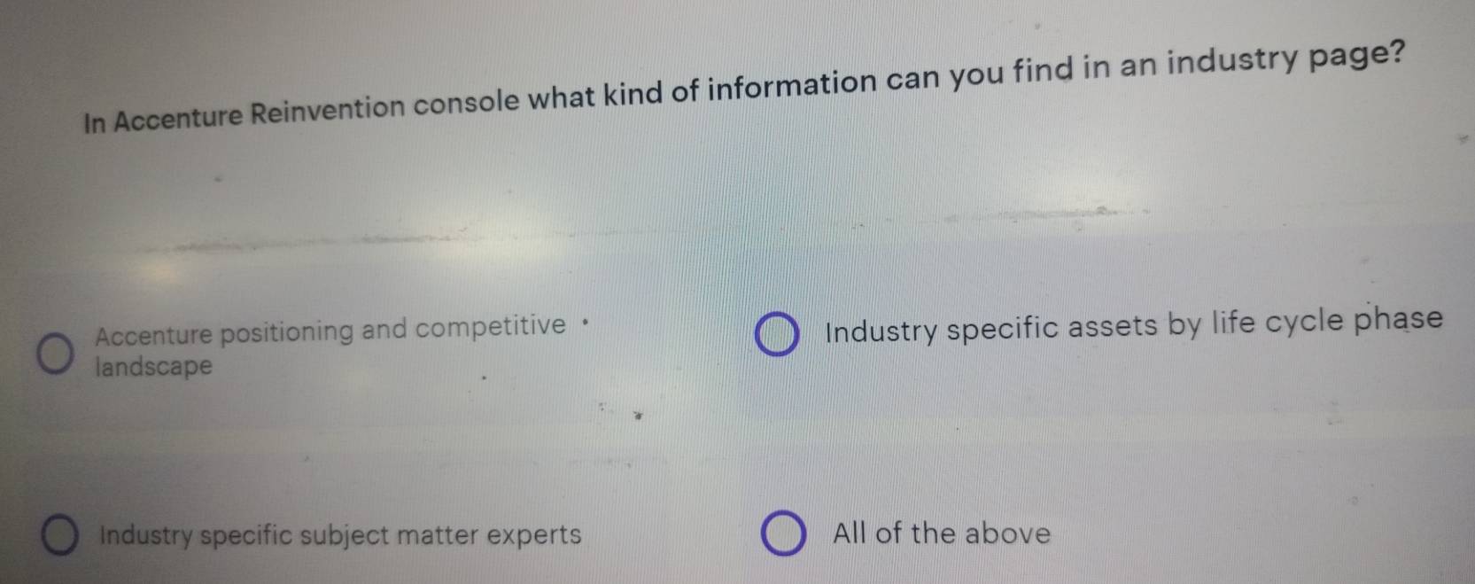 Solved: In Accenture Reinvention console what kind of information can ...